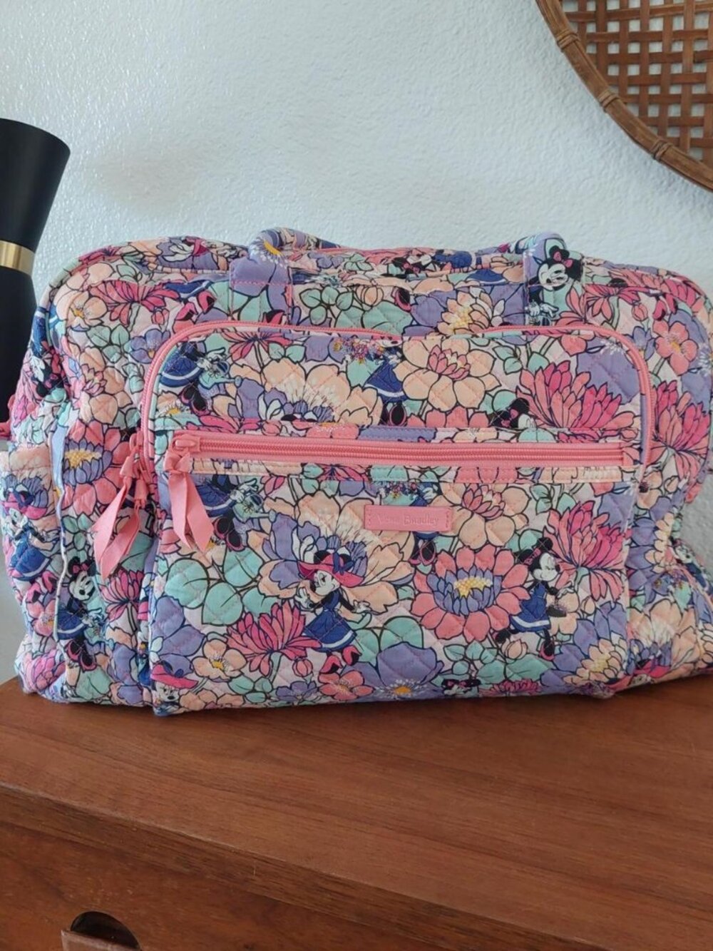 Vera Bradley minnies garden disney floral and character print duffle bag with pi